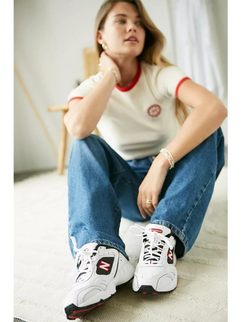 NEW BALANCE 452 Retro Chunky Streetwear Sneakers White/Black/Red - Unisex M9/W11